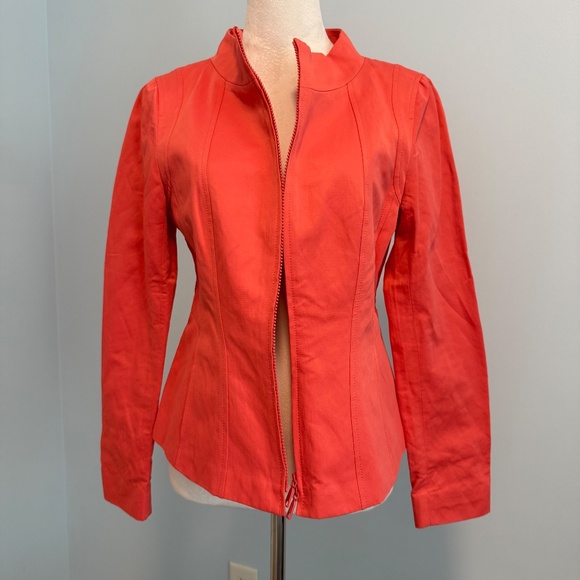 Lafayette 148 Coral Front Zip Cotton Blend Jacket Size 6 - Picture 5 of 10